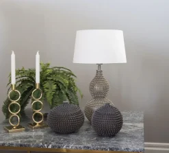 By Rydéns Nachttischleuchte Stoff Metall E27 56,5 cm in Silber Weiß< Wohnzimmerlampen|Schlafzimmer Lampen