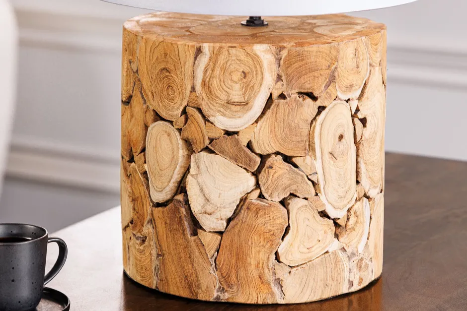 Invicta Interior Nachttischleuchte Weiß Natur Stoff Holz 45 cm gemütlich< Tischlampen|Schlafzimmer Lampen