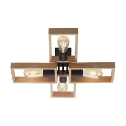 Deckenleuchten|Flurlampen*Just Light Natürliche Deckenlampe Retro Holz Metall L:62 cm E27