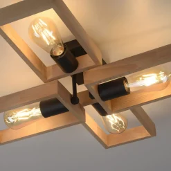 Deckenleuchten|Flurlampen*Just Light Natürliche Deckenlampe Retro Holz Metall L:62 cm E27