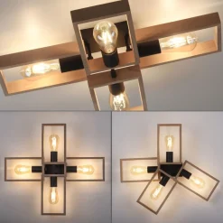 Deckenleuchten|Flurlampen*Just Light Natürliche Deckenlampe Retro Holz Metall L:62 cm E27