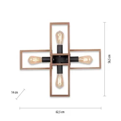 Deckenleuchten|Flurlampen*Just Light Natürliche Deckenlampe Retro Holz Metall L:62 cm E27