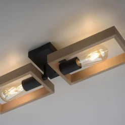 Just Light Natürliche Deckenlampe Retro Holz Metall L:57 cm E27< Flurlampen|Wohnzimmerlampen