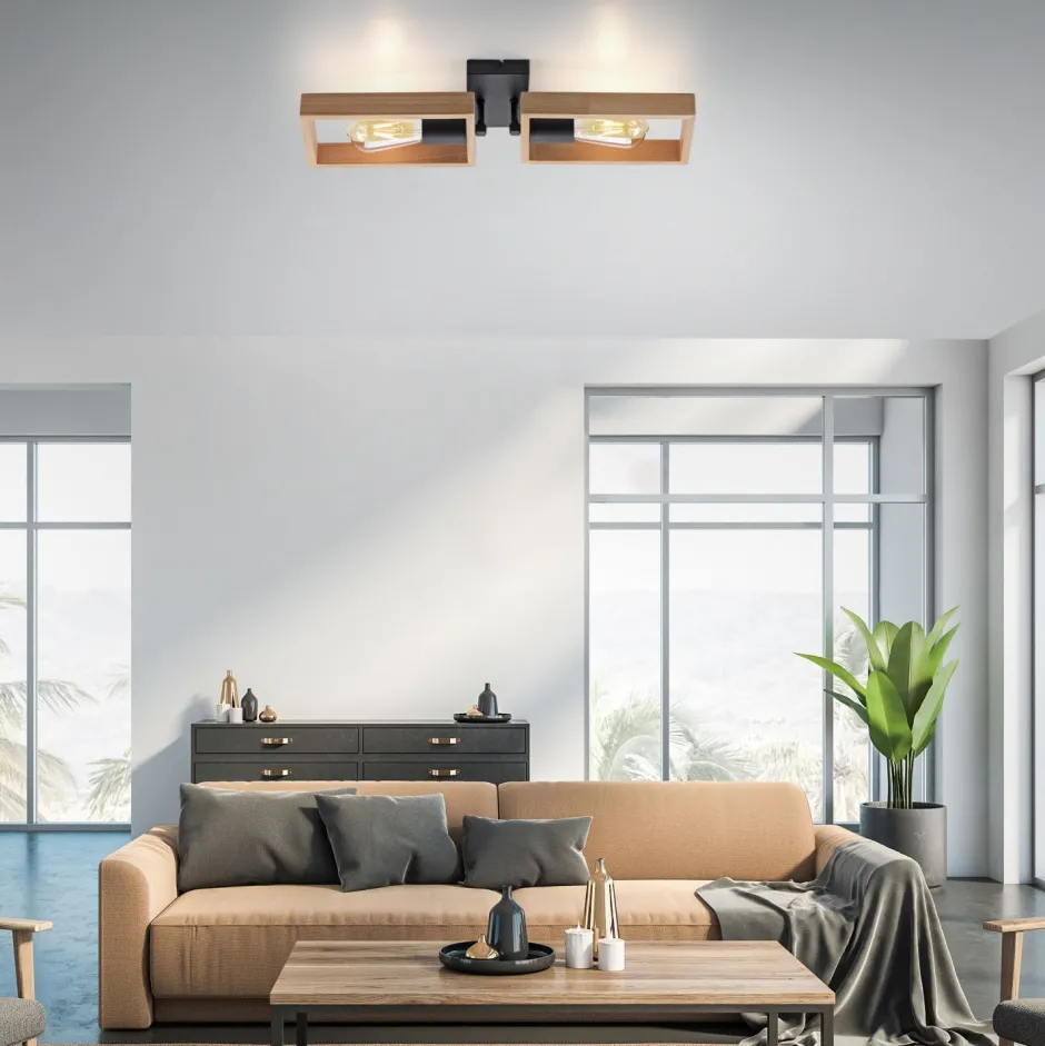 Just Light Natürliche Deckenlampe Retro Holz Metall L:57 cm E27< Flurlampen|Wohnzimmerlampen