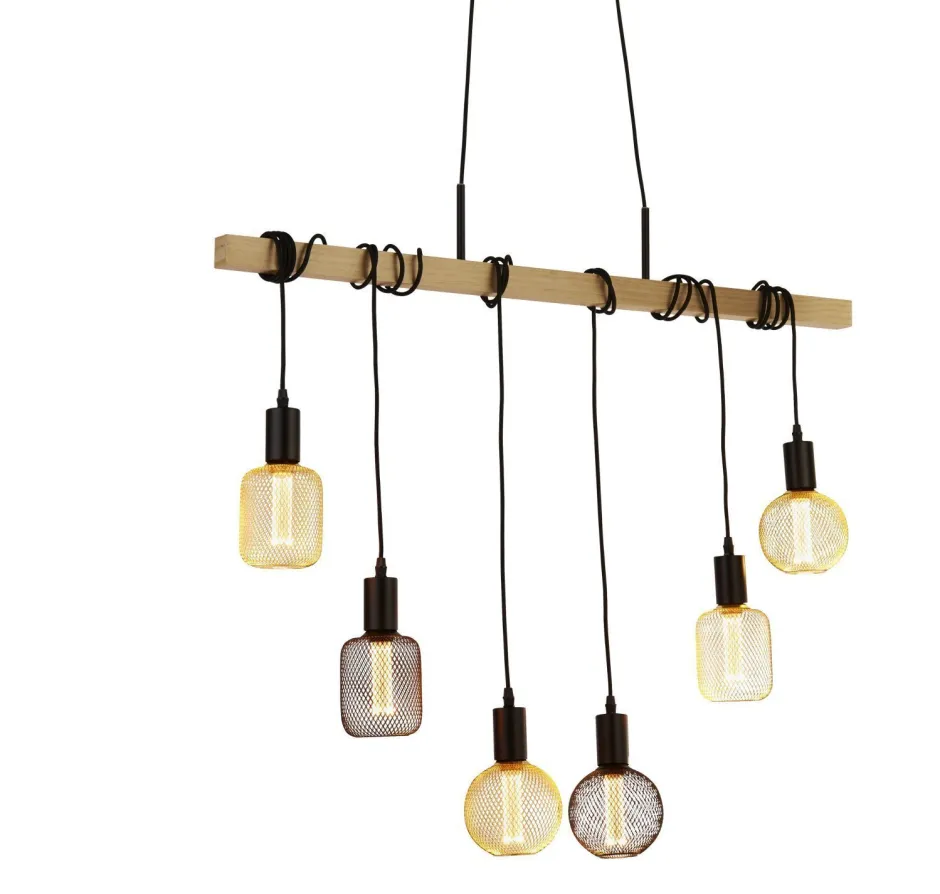 Searchlight Natürliche Hängelampe Holz E27 100 cm 6-flammig Vintage< Wohnzimmerlampen|Esszimmer Lampen