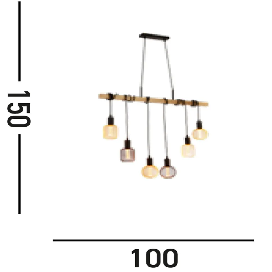Searchlight Natürliche Hängelampe Holz E27 100 cm 6-flammig Vintage< Wohnzimmerlampen|Esszimmer Lampen