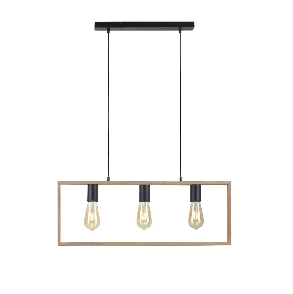 Just Light Natürliche Hängelampe Retro Holz Metall L:69 cm 3-flmg< Hängelampen|Bürolampen