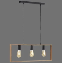 Just Light Natürliche Hängelampe Retro Holz Metall L:69 cm 3-flmg< Hängelampen|Bürolampen