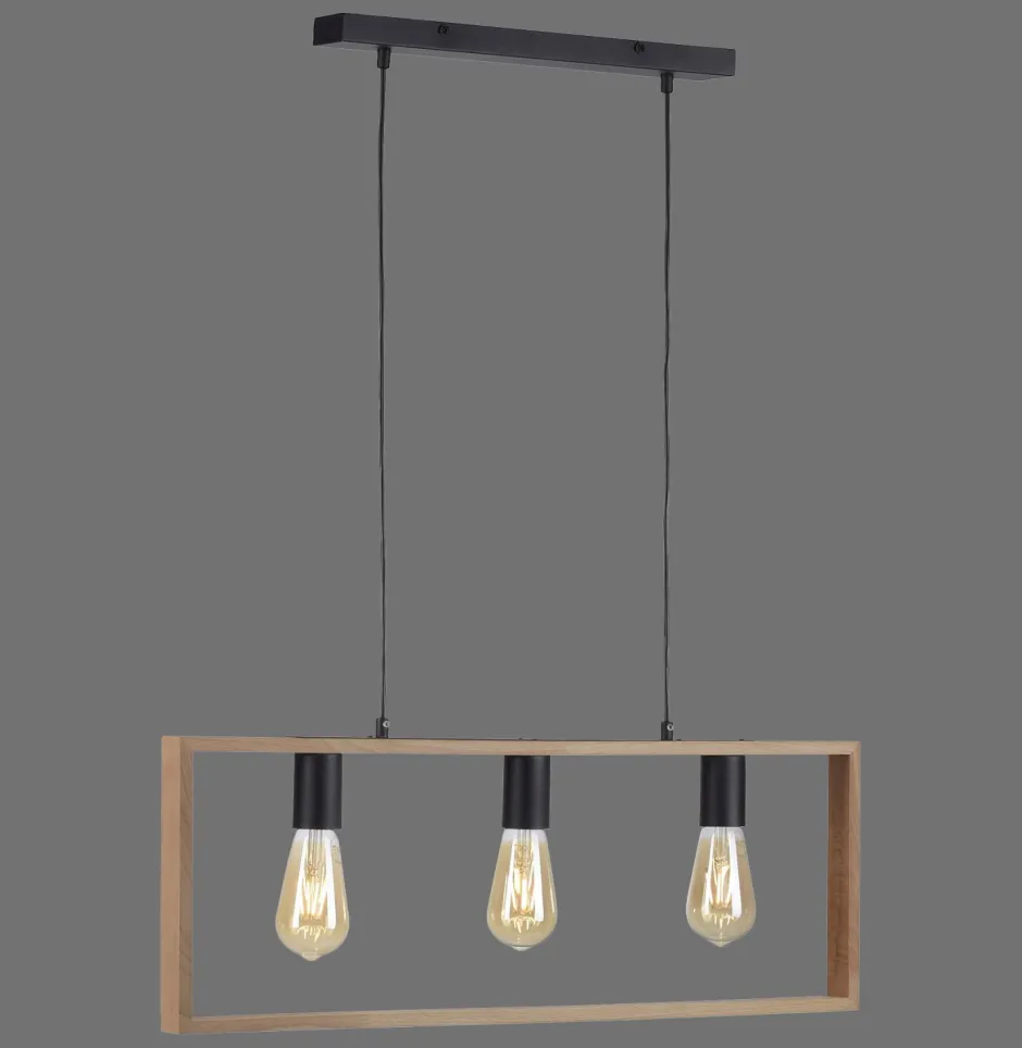 Just Light Natürliche Hängelampe Retro Holz Metall L:69 cm 3-flmg< Hängelampen|Bürolampen