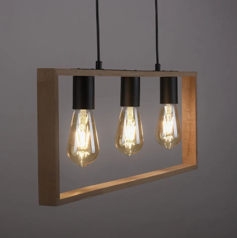 Just Light Natürliche Hängelampe Retro Holz Metall L:69 cm 3-flmg< Hängelampen|Bürolampen
