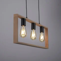 Just Light Natürliche Hängelampe Retro Holz Metall L:69 cm 3-flmg< Hängelampen|Bürolampen