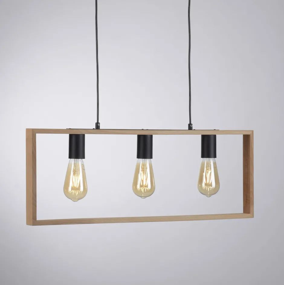 Just Light Natürliche Hängelampe Retro Holz Metall L:69 cm 3-flmg< Hängelampen|Bürolampen