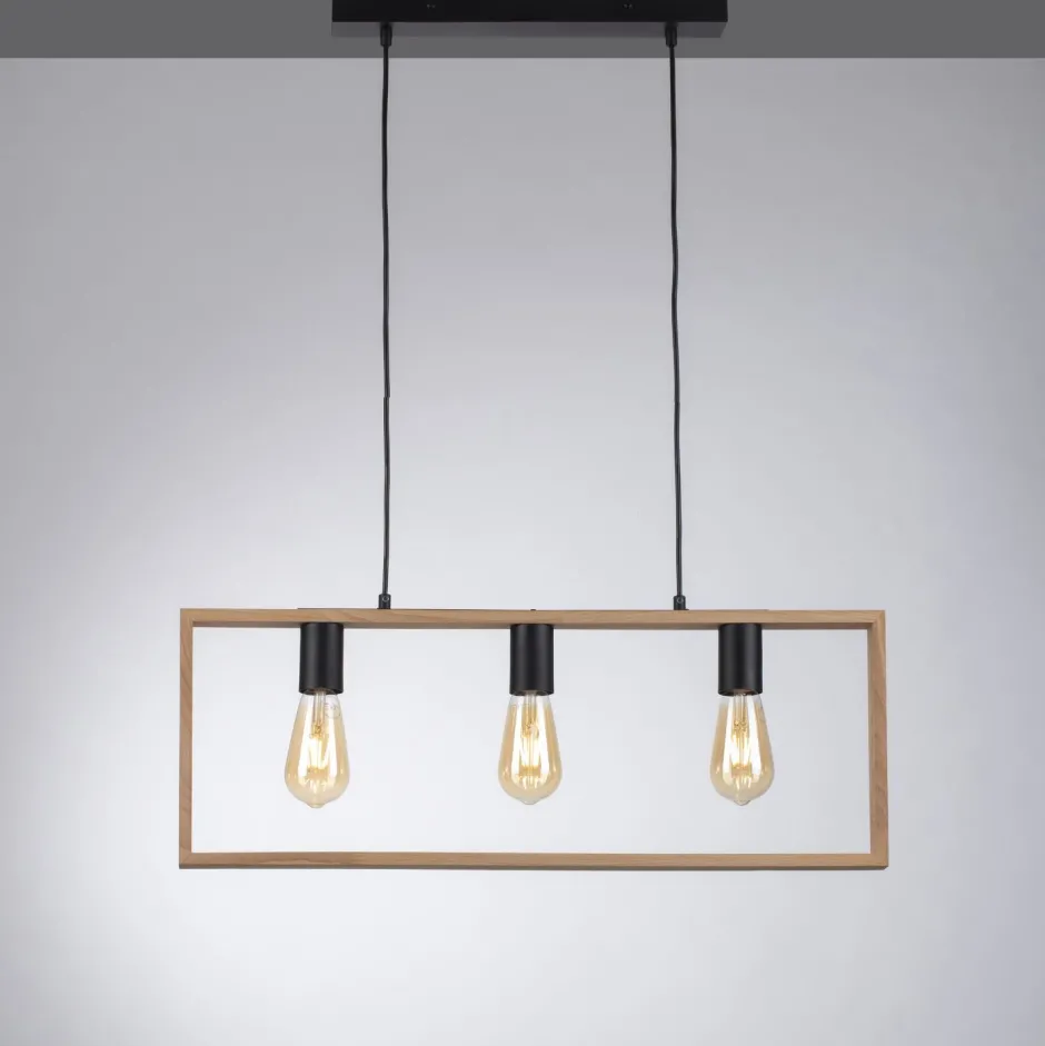 Just Light Natürliche Hängelampe Retro Holz Metall L:69 cm 3-flmg< Hängelampen|Bürolampen