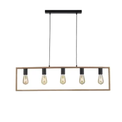 Hängelampen|Bürolampen*Just Light Natürliche Hängelampe Retro Holz Metall L:100 cm 5-flmg