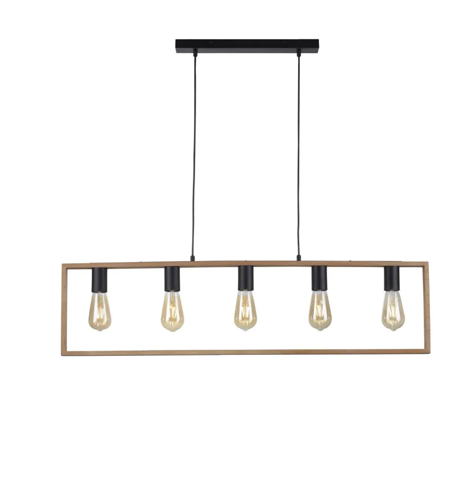 Hängelampen|Bürolampen*Just Light Natürliche Hängelampe Retro Holz Metall L:100 cm 5-flmg
