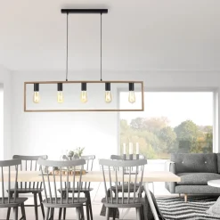 Hängelampen|Bürolampen*Just Light Natürliche Hängelampe Retro Holz Metall L:100 cm 5-flmg