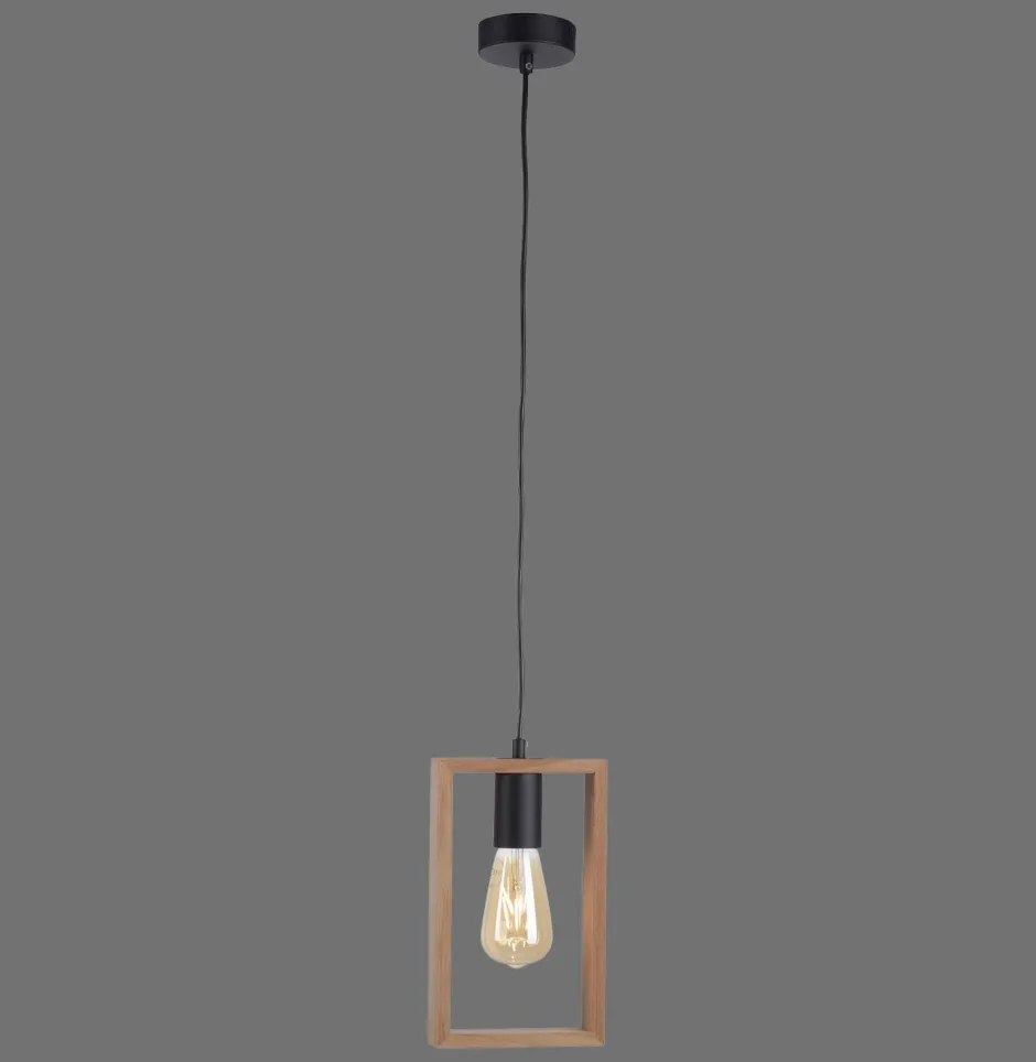 Just Light Natürliche Pendelleuchte Holz Metall L:15 cm E27 Retro< Hängelampen|Bürolampen