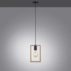 Just Light Natürliche Pendelleuchte Holz Metall L:15 cm E27 Retro< Hängelampen|Bürolampen