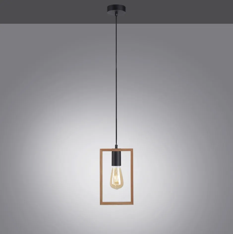 Just Light Natürliche Pendelleuchte Holz Metall L:15 cm E27 Retro< Hängelampen|Bürolampen
