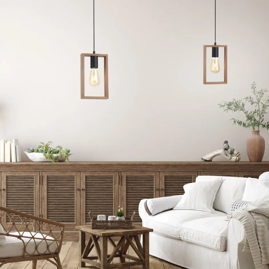 Just Light Natürliche Pendelleuchte Holz Metall L:15 cm E27 Retro< Hängelampen|Bürolampen