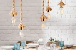 Invicta Interior Natürliche Pendelleuchte Natur 5-flammig L:90 cm E27< Hängelampen|Bürolampen