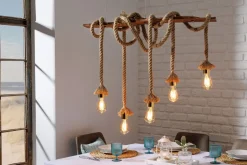 Invicta Interior Natürliche Pendelleuchte Natur 5-flammig L:90 cm E27< Hängelampen|Bürolampen