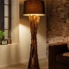 Bürolampen|Stofflampen*Invicta Interior Natürliche Stehlampe Schwarz Gold 151 cm Holz Baumwolle