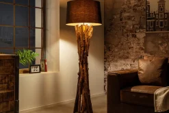 Bürolampen|Stofflampen*Invicta Interior Natürliche Stehlampe Schwarz Gold 151 cm Holz Baumwolle