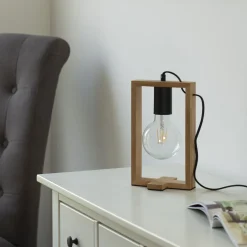 Just Light Natürliche Tischleuchte Holz Metall 28,5 cm E27 Retro< Wohnzimmerlampen|Schlafzimmer Lampen