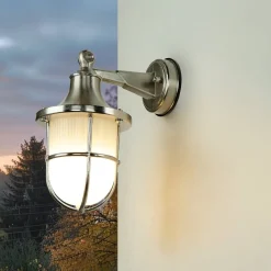 Metall Lampen|Messinglampen*Lido Nickel Wandlampe Echt-Messing IP64 Außen wetterfest