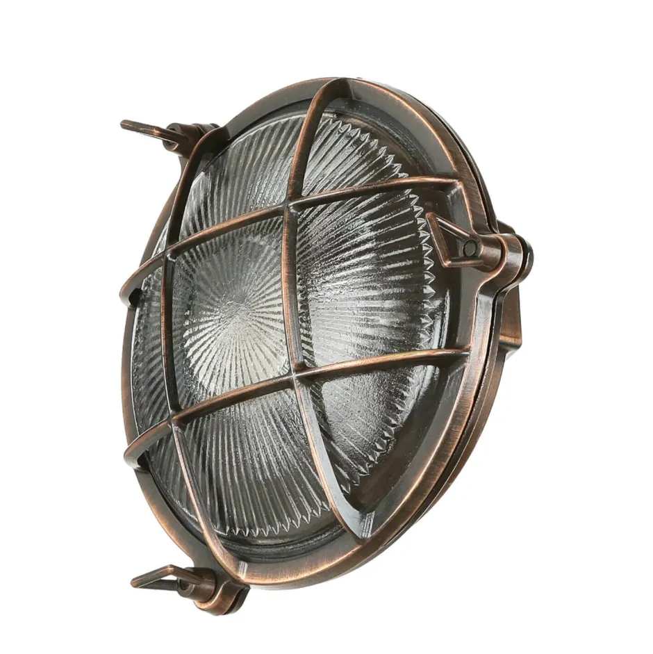 Rustikale Lampen|Metall Lampen*Lido Outdoor Wandleuchte Messing Maritim Ø 21 cm E27 IP64