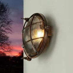 Rustikale Lampen|Metall Lampen*Lido Outdoor Wandleuchte Messing Maritim Ø 21 cm E27 IP64