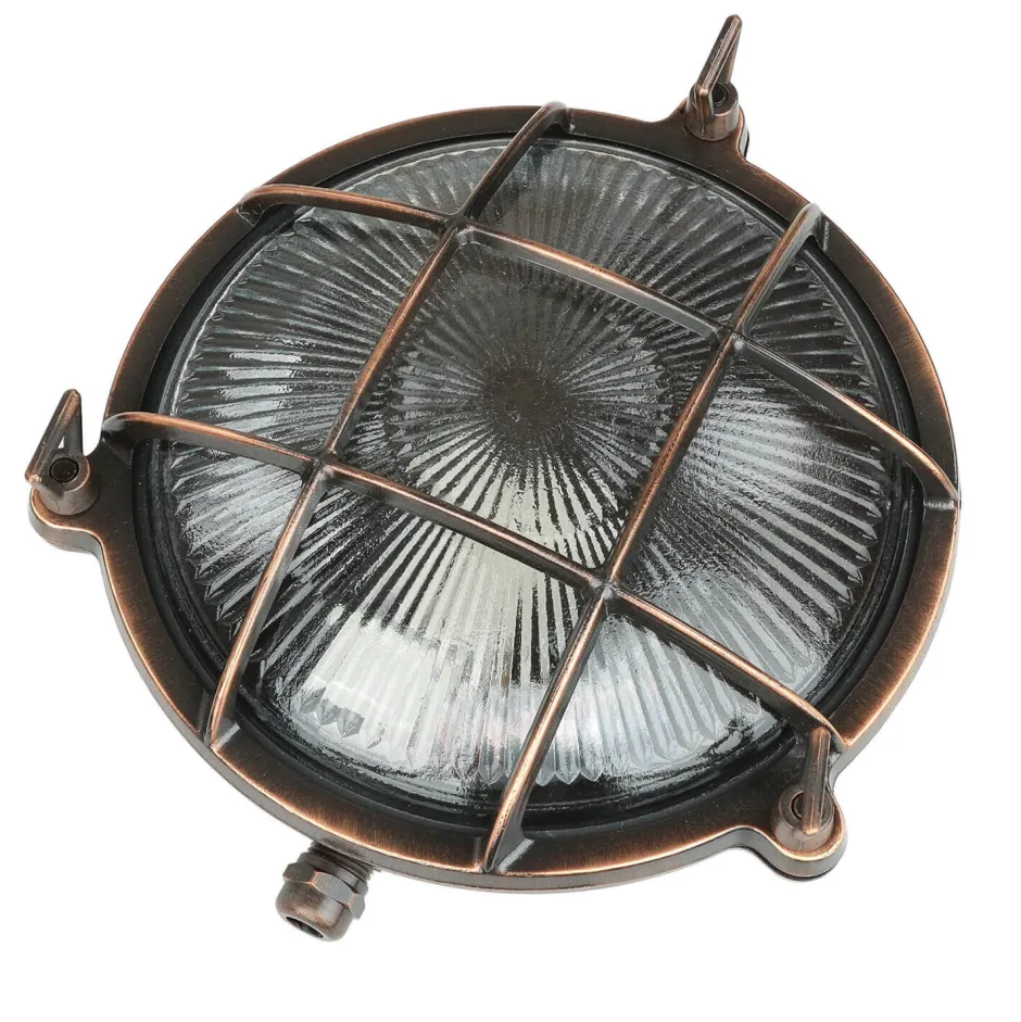 Rustikale Lampen|Metall Lampen*Lido Outdoor Wandleuchte Messing Maritim Ø 21 cm E27 IP64