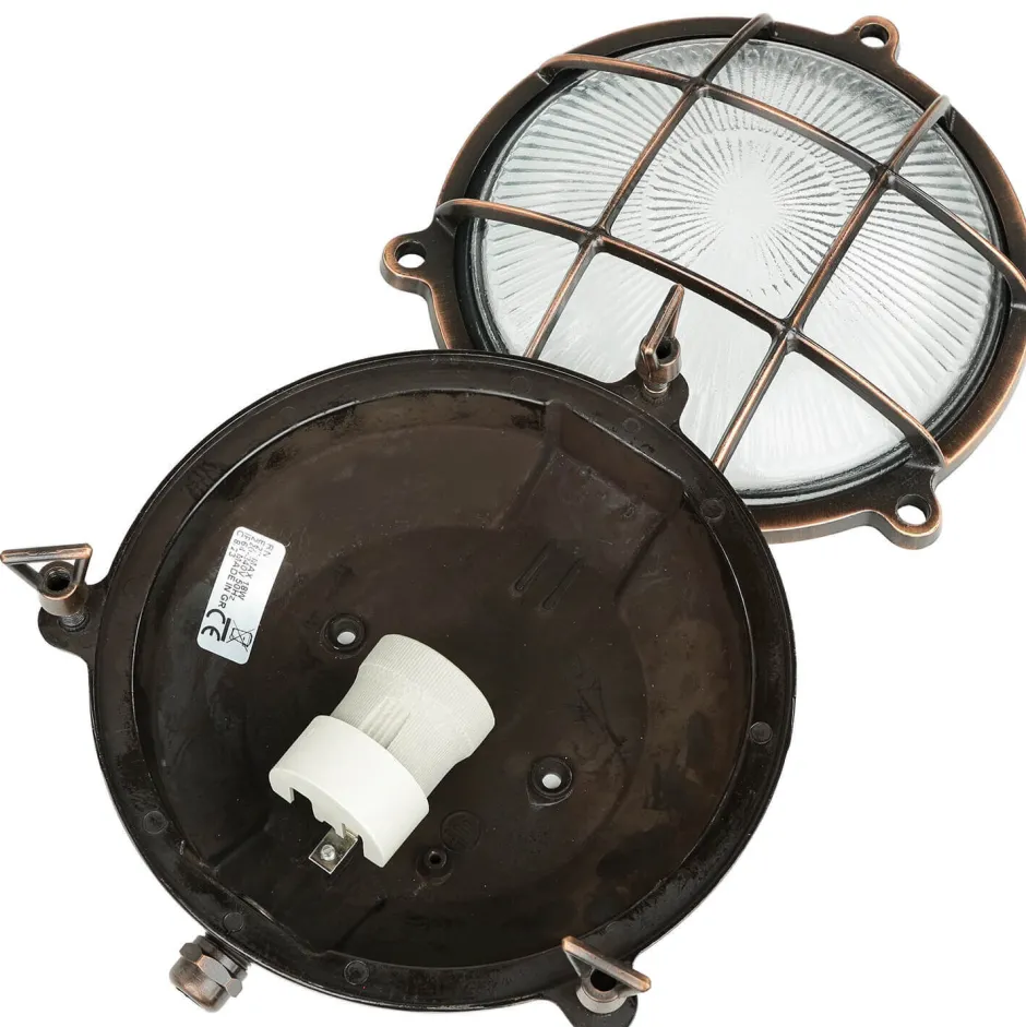 Rustikale Lampen|Metall Lampen*Lido Outdoor Wandleuchte Messing Maritim Ø 21 cm E27 IP64