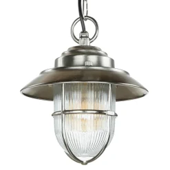 Metall Lampen|Messinglampen*Lido Pendellampe Außen in Nickel Echt-Messing Riffelglas