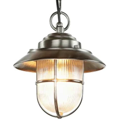 Metall Lampen|Messinglampen*Lido Pendellampe Außen in Nickel Echt-Messing Riffelglas