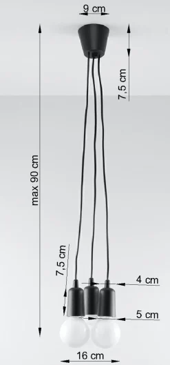 Hängelampen|Esszimmer Lampen*Sollux Pendellampe Retro Schwarz verstellbar bis 90 cm NESSA