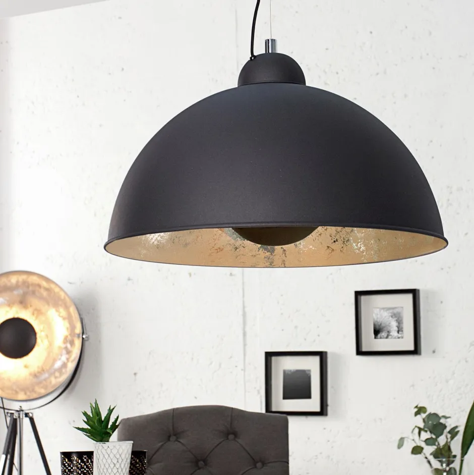 Hängelampen|Esszimmer Lampen*Invicta Interior Pendellampe rund Ø55cm Retro Schwarz Silber