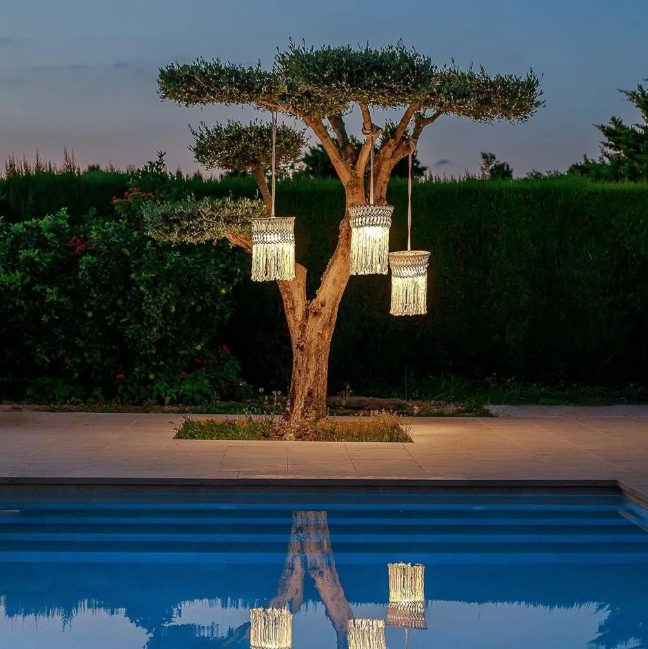 Newgarden Pendelleuchte außen kabellos LED Akku IP54 Ø 30cm Beige 2700K< Metall Lampen|Hängeleuchten Außen