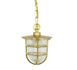 Andromeda Pendelleuchte außen Messing Riffelglas H: max. 75 cm Maritim< Gartenlaternen|Messinglampen