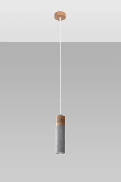 Sollux Pendelleuchte Beton Holz Ø 7 cm schmal Grau GU10< Betonlampen|Moderne Lampen