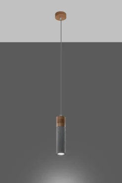Sollux Pendelleuchte Beton Holz Ø 7 cm schmal Grau GU10< Betonlampen|Moderne Lampen