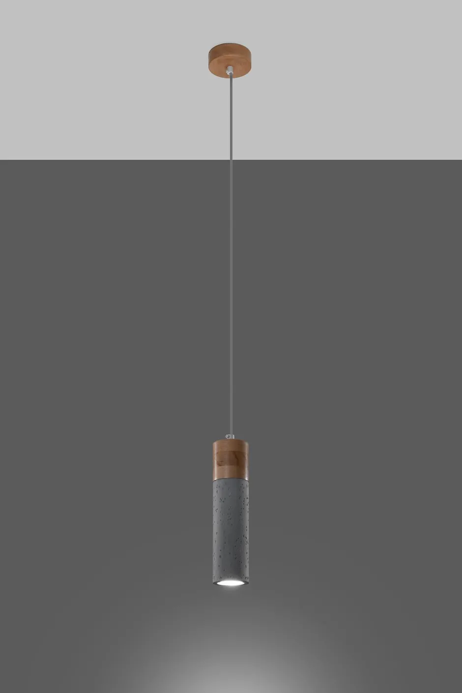 Sollux Pendelleuchte Beton Holz Ø 7 cm schmal Grau GU10< Betonlampen|Moderne Lampen
