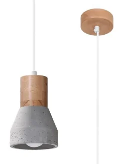Sollux Pendelleuchte Beton Holz Ø 12 cm Skandinavisch E27< Hängelampen|Wohnzimmerlampen