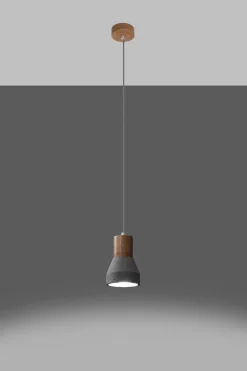 Sollux Pendelleuchte Beton Holz Ø 12 cm Skandinavisch E27< Hängelampen|Wohnzimmerlampen