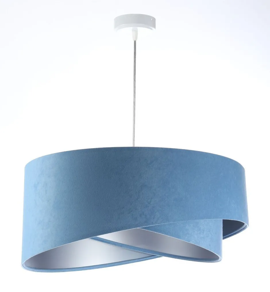 BPS Koncept Pendelleuchte Blau Silber E27 rund Ø 50 cm Velours Optik< Bürolampen|Schlafzimmer Lampen