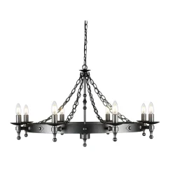 Rustikale Lampen|Designerlampen*Elstead Pendelleuchte CAMELOT 9 Schwarz Ø95cm Hängelampe