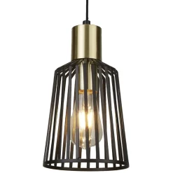 Hängelampen|Bürolampen*Searchlight Pendelleuchte E27 Ø 16 cm in Schwarz Messing Metall