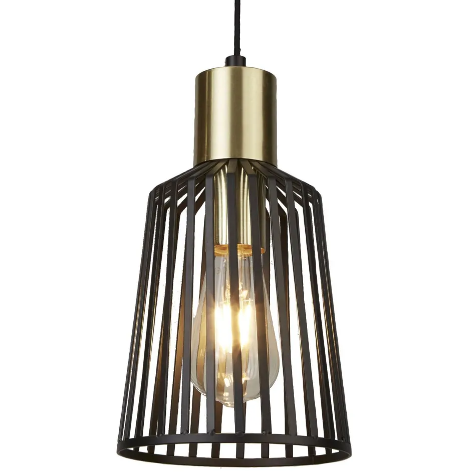 Hängelampen|Bürolampen*Searchlight Pendelleuchte E27 Ø 16 cm in Schwarz Messing Metall