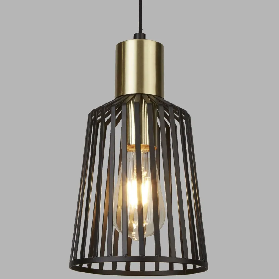 Hängelampen|Bürolampen*Searchlight Pendelleuchte E27 Ø 16 cm in Schwarz Messing Metall